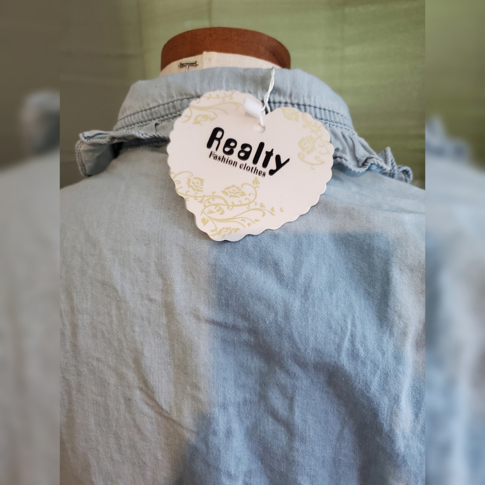 NWT Nasty Gal Chambray Ruffle Button Down - Picture 6 of 7